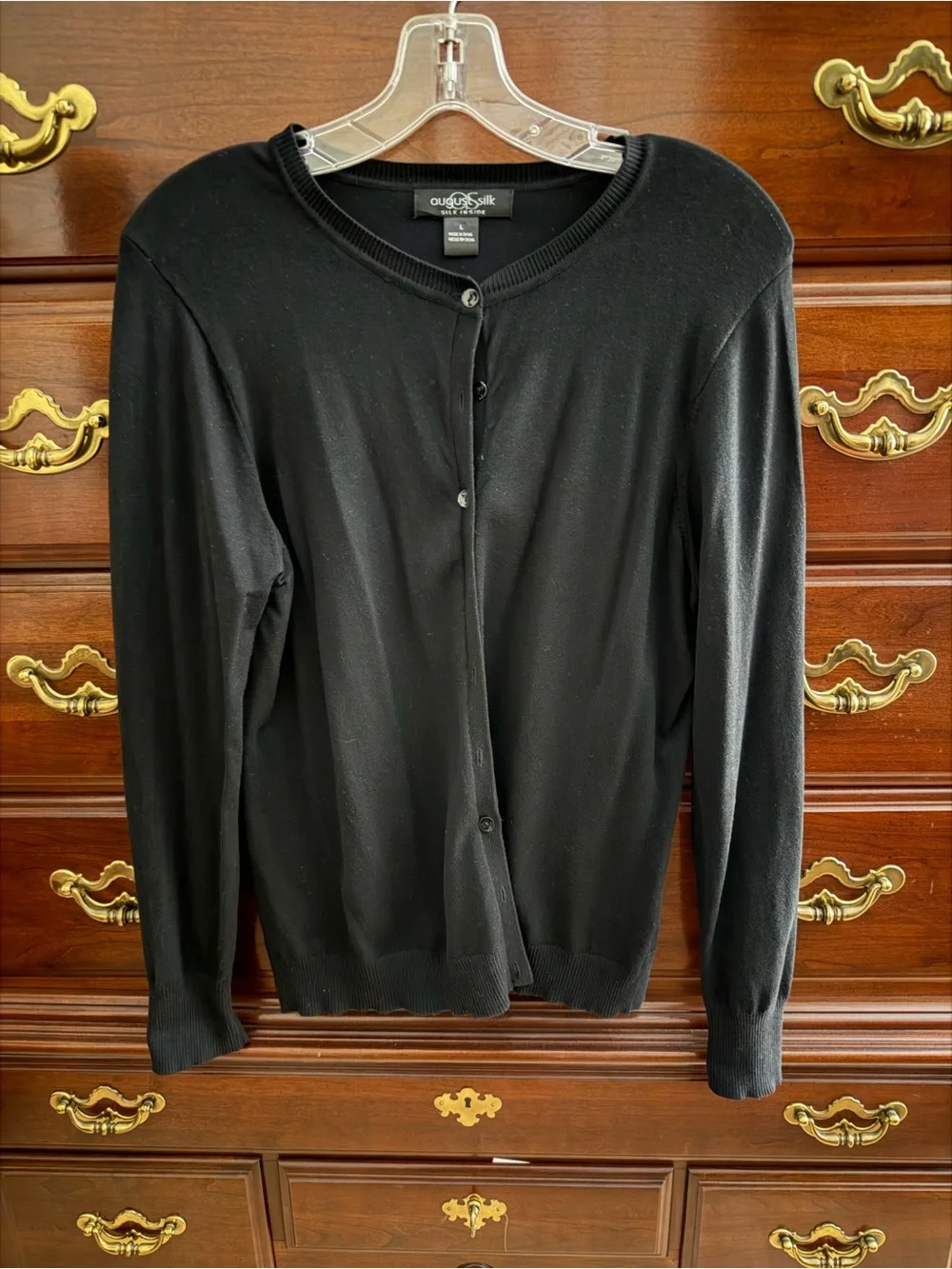 August Silk rich Black button up sweater cardigan style